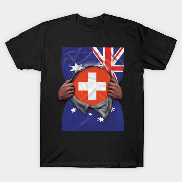Switzerland Flag Australian Flag Ripped - Gift for Swiss From Switzerland T-Shirt by Country Flags